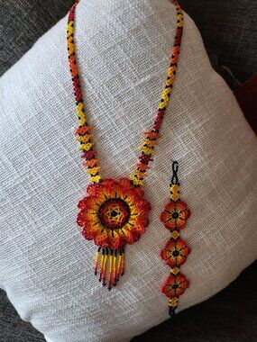 Beautiful Handmade Orange Jewelry Set Necklace & Bracelet